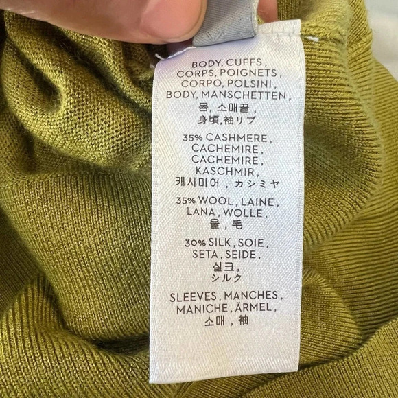 Reed Krakoff Sz XS Green Cashmere Wool V Neck Sheer Silk Long Sleeve Sweater Top - Picture 4 of 6